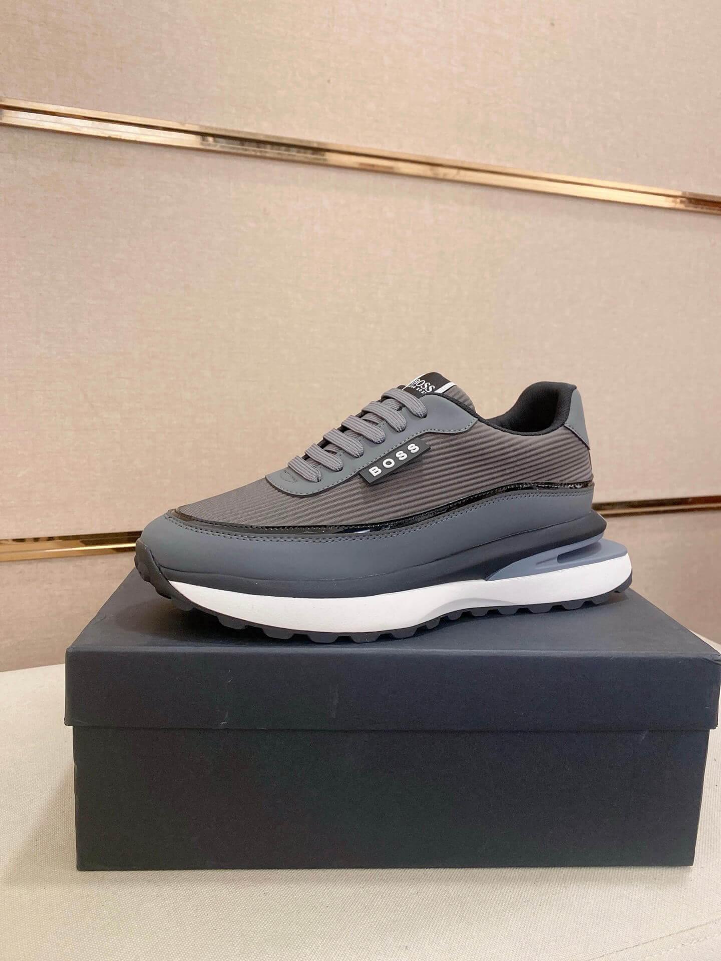 BOSS Mixed Materials Grey Trainer with Knit Upper 8 BOSS Mixed Materials Grey Trainer with Knit Upper - Image 8