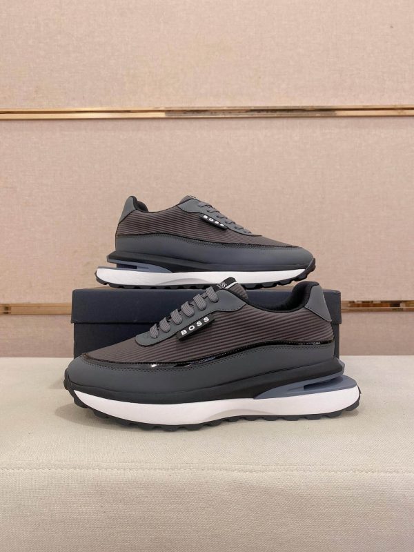 BOSS Mixed Materials Grey Trainer with Knit Upper