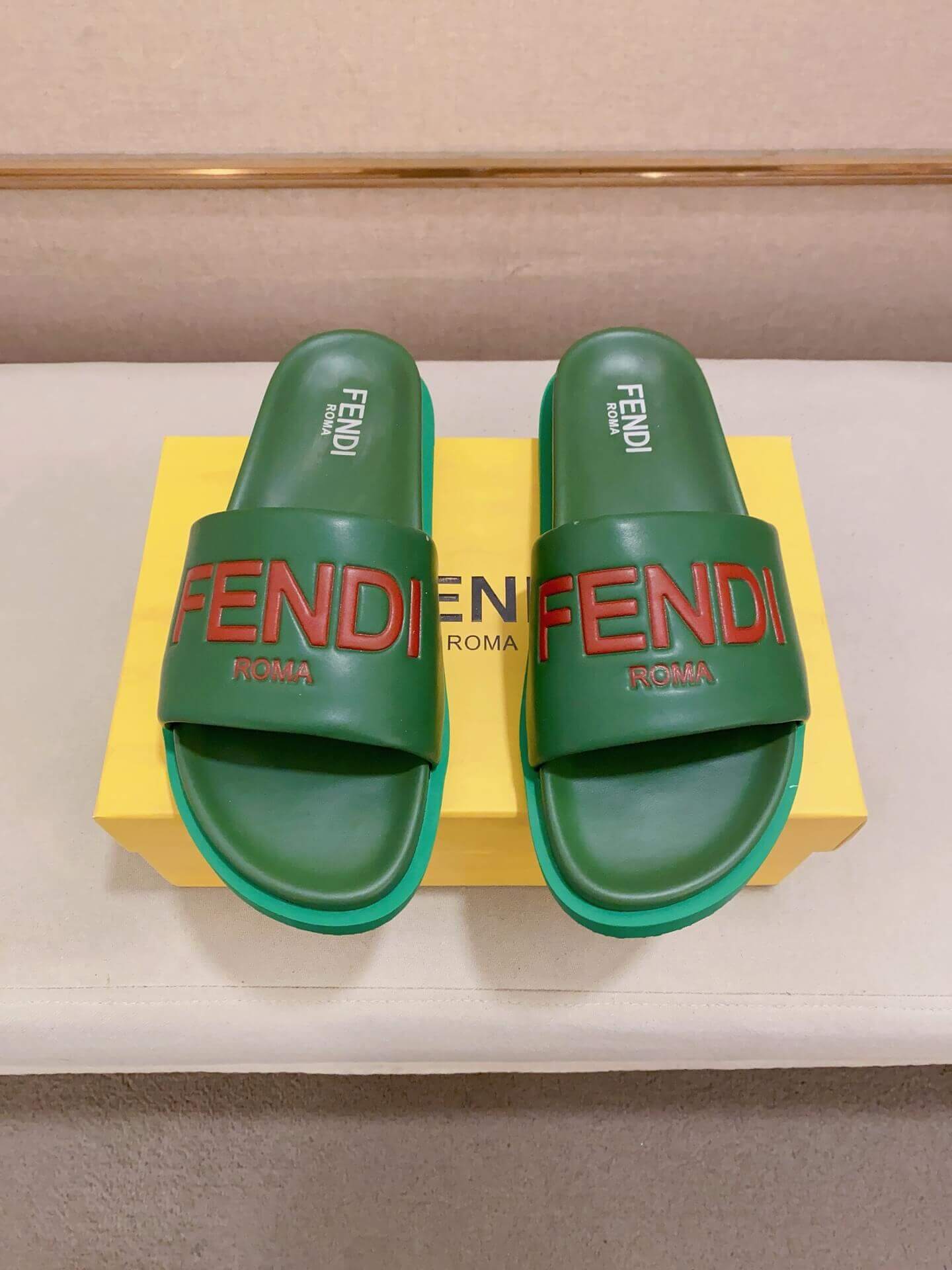 Fendi Roma Slides Green 1 Fendi Roma Slides Green
