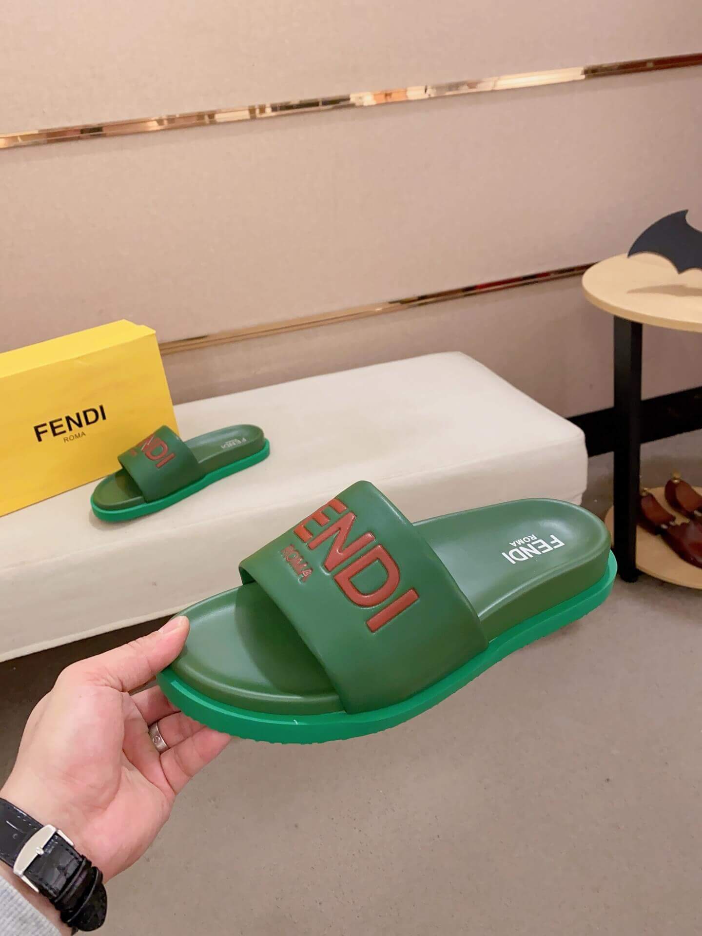 Fendi Roma Slides Green 2 Fendi Roma Slides Green - Image 2
