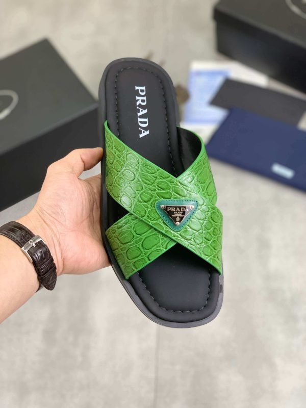 Prada Green Crocodile Leather Crisscross Sandals