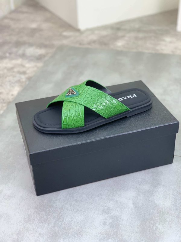 Prada Green Crocodile Leather Crisscross Sandals