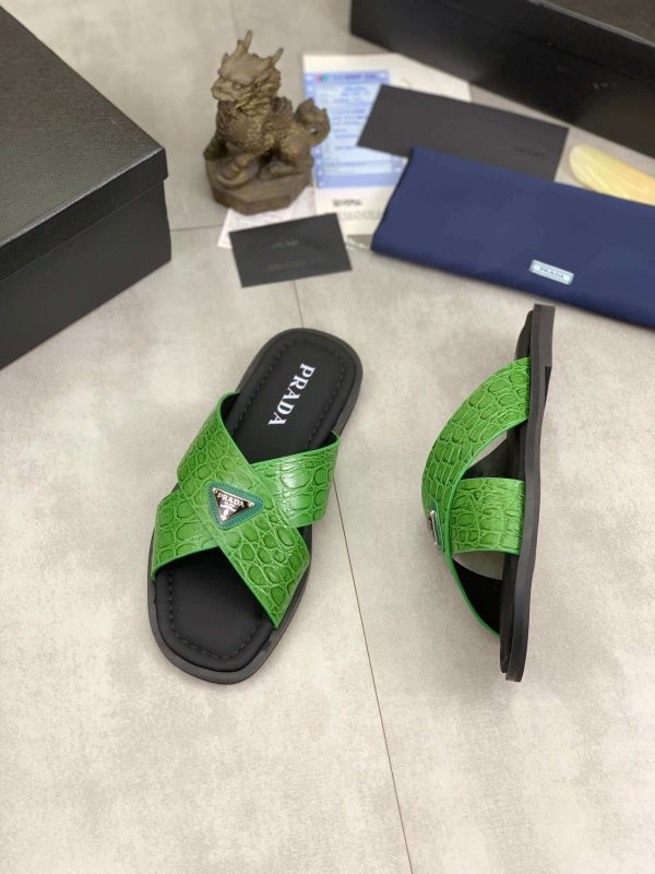 Prada Green Crocodile Leather Crisscross Sandals