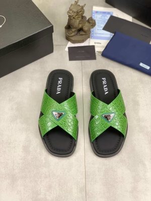 Prada Green Crocodile Leather Crisscross Sandals