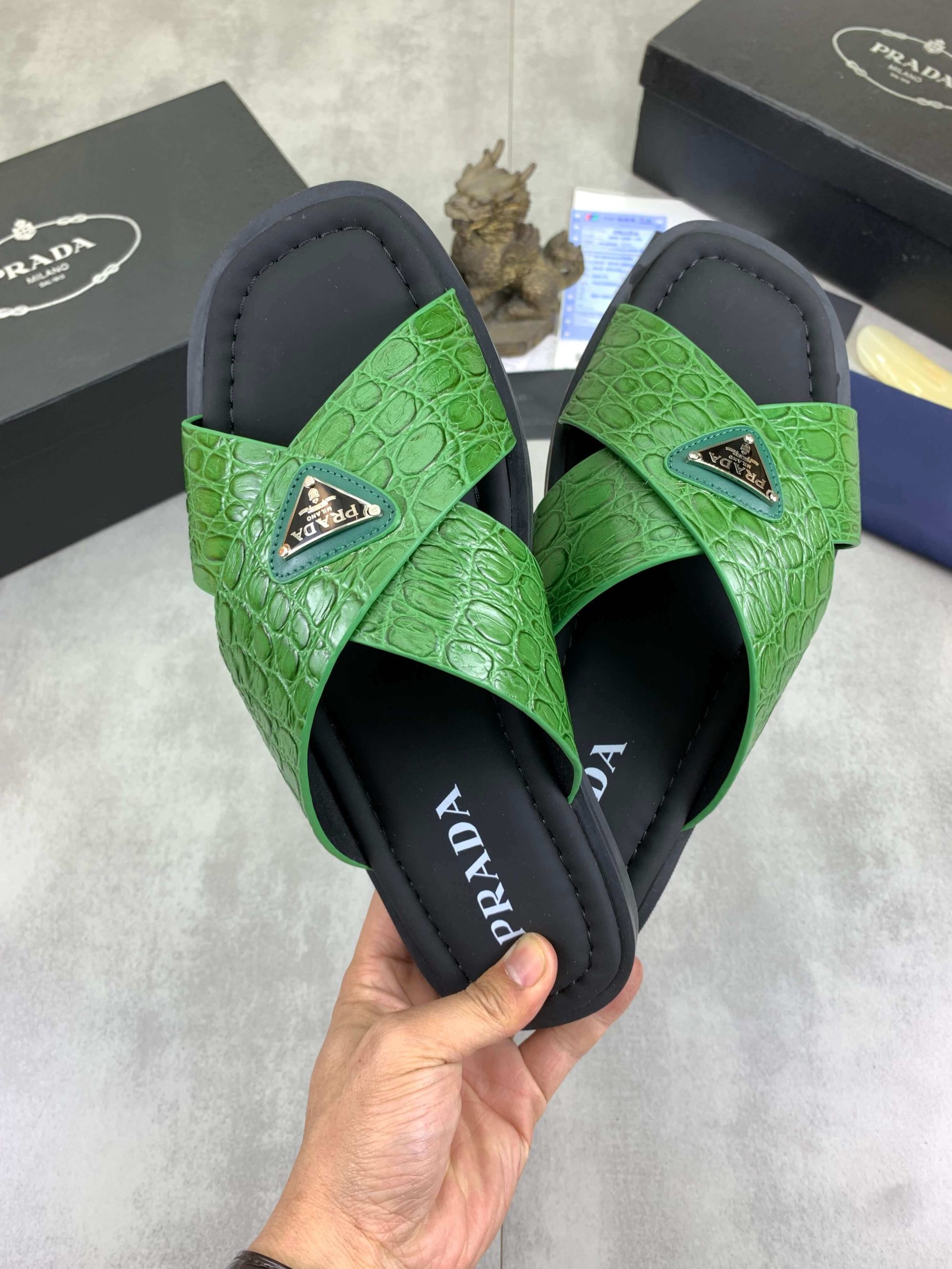 Prada Green Crocodile Leather Crisscross Sandals 8 Prada Green Crocodile Leather Crisscross Sandals - Image 8