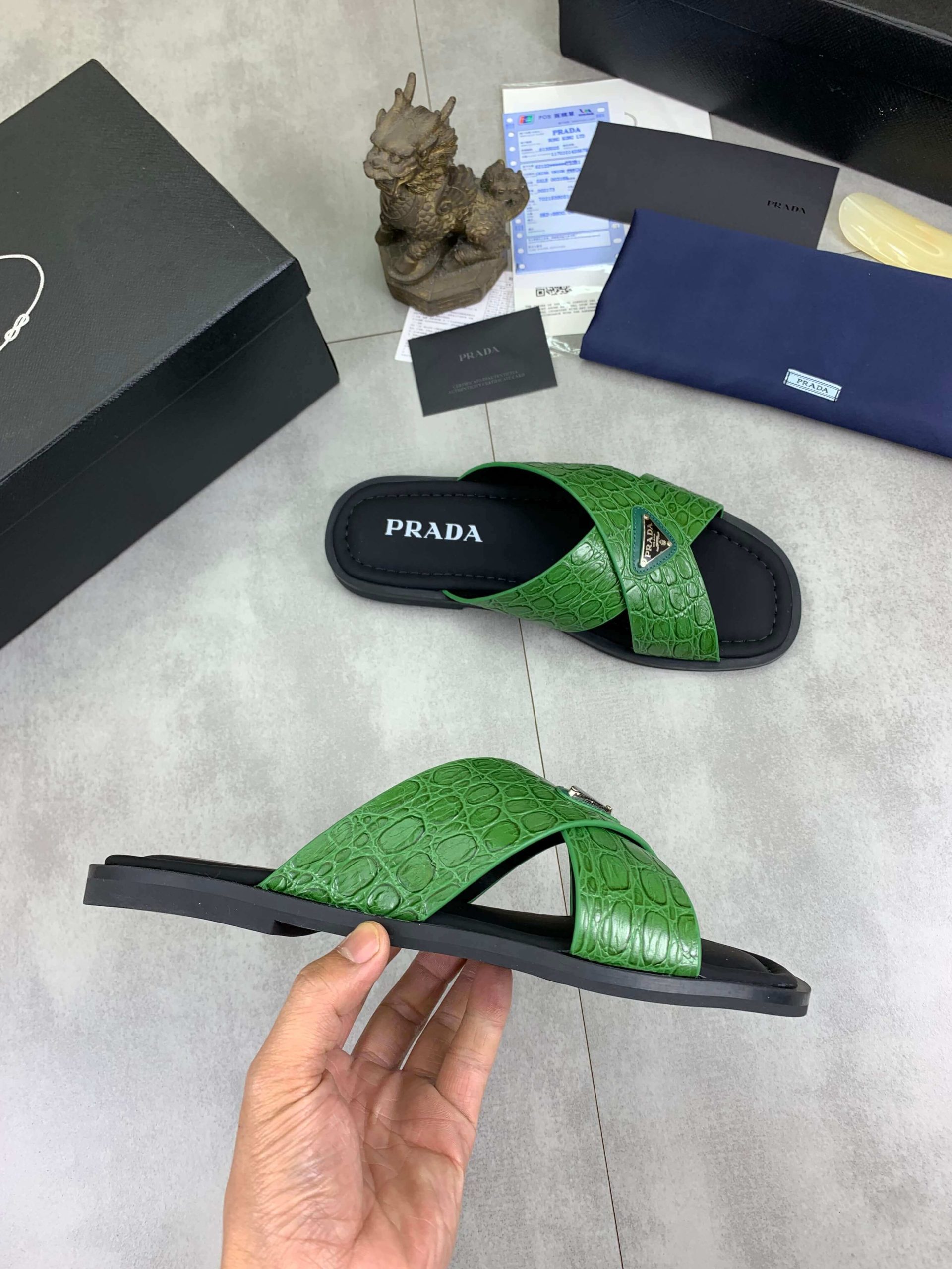 Prada Green Crocodile Leather Crisscross Sandals 10 Prada Green Crocodile Leather Crisscross Sandals - Image 10