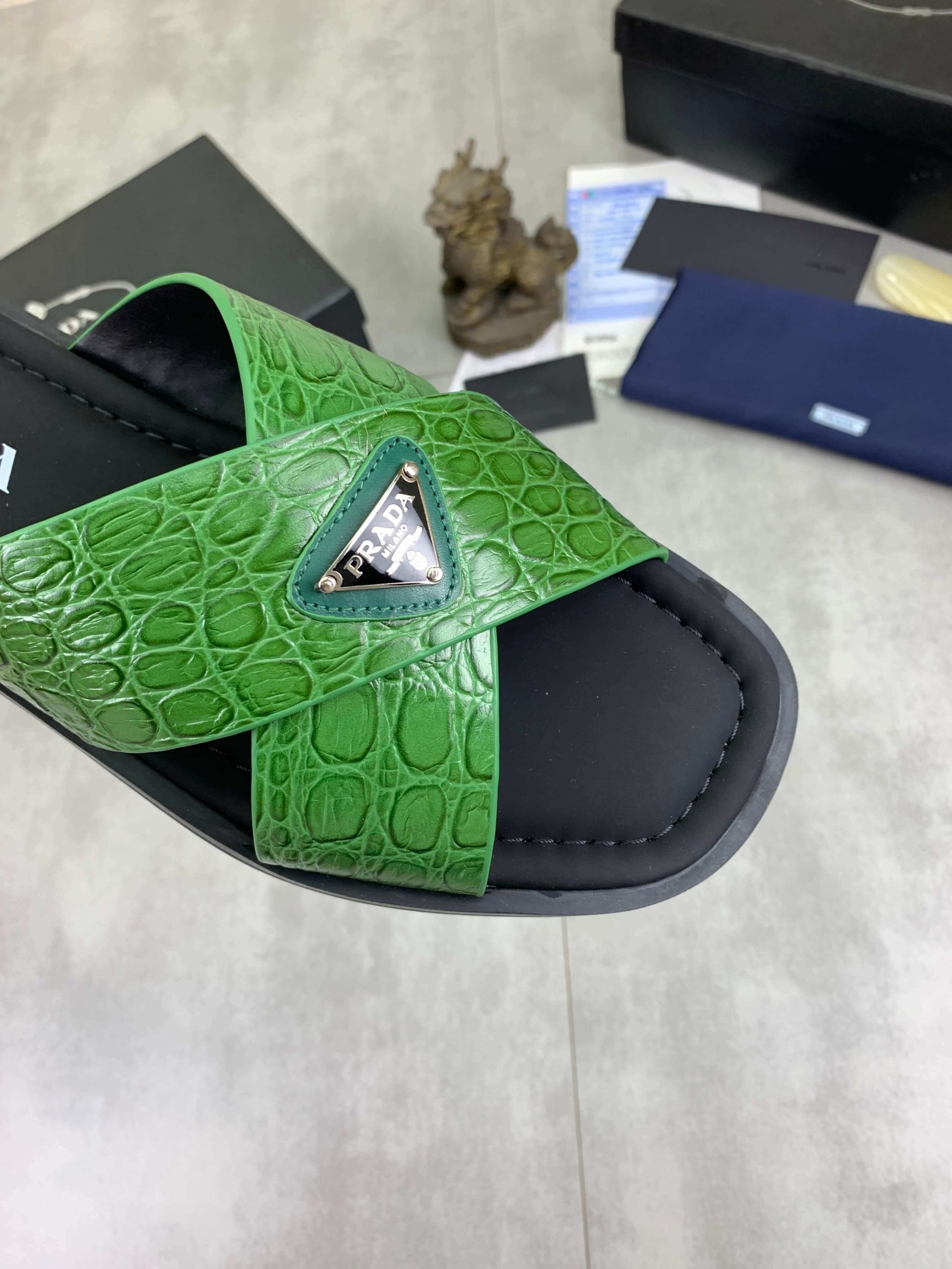 Prada Green Crocodile Leather Crisscross Sandals 2 Prada Green Crocodile Leather Crisscross Sandals - Image 2