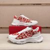 Valentino Garavani True Act Low-Top Trainer in White Nappa Leather And Red and Beige Toile Iconographe Fabric
