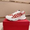 Valentino Garavani True Act Low-Top Trainer in White Nappa Leather And Red and Beige Toile Iconographe Fabric