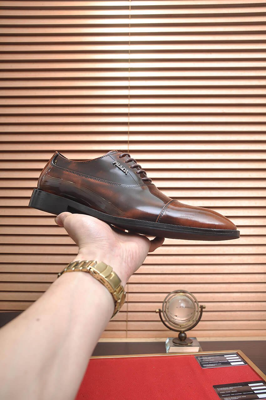 Prada Brown Formal Lace-Up Shoes with Minimalist Brogue Detailing 5 Prada Brown Formal Lace-Up Shoes with Minimalist Brogue Detailing - Image 5
