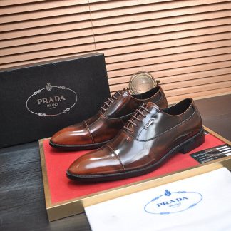 Prada Brown Formal Lace-Up Shoes with Minimalist Brogue Detailing