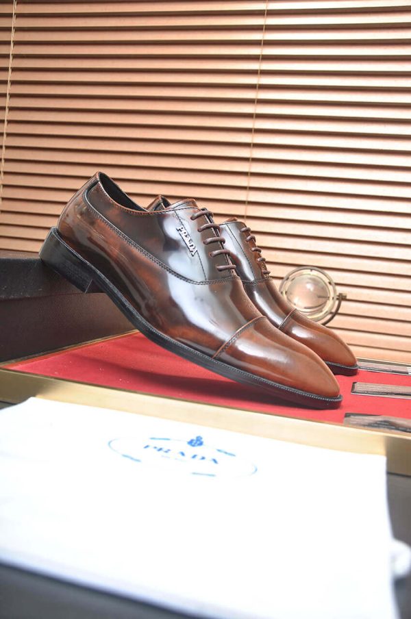 Prada Brown Formal Lace-Up Shoes with Minimalist Brogue Detailing