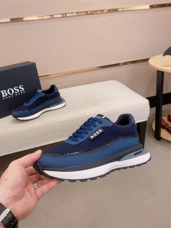 BOSS Mixed Materials Blue Trainer with Knit Upper