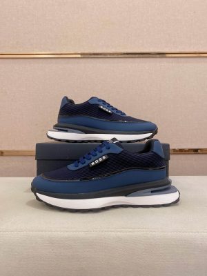 BOSS Mixed Materials Blue Trainer with Knit Upper