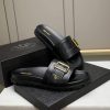 Prada Black Leather Buckle Slides