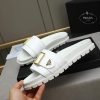 Prada White Leather Buckle Slides