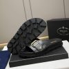 Prada Black Leather Buckle Slides