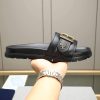 Prada Black Leather Buckle Slides