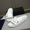 Prada White Leather Buckle Slides