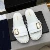 Prada White Leather Buckle Slides