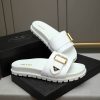 Prada White Leather Buckle Slides