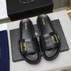 Prada Black Leather Buckle Slides