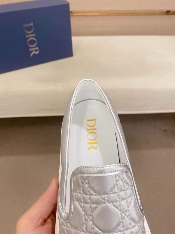 Dior Silver Quilted Cannage Calfskin Slip-On Sneaker