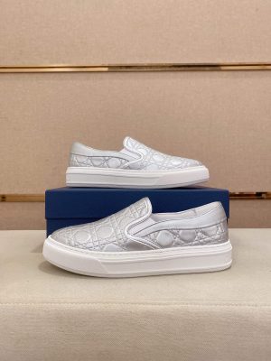 Dior Silver Quilted Cannage Calfskin Slip-On Sneaker