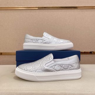 Dior Silver Quilted Cannage Calfskin Slip-On Sneaker