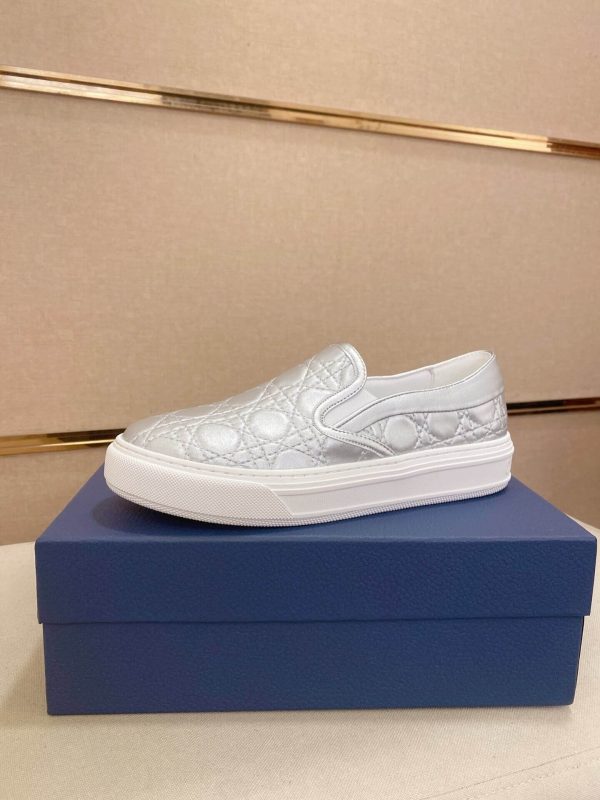 Dior Silver Quilted Cannage Calfskin Slip-On Sneaker
