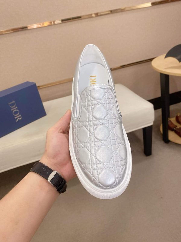 Dior Silver Quilted Cannage Calfskin Slip-On Sneaker