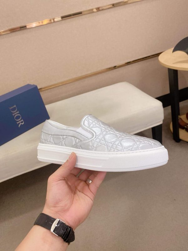 Dior Silver Quilted Cannage Calfskin Slip-On Sneaker