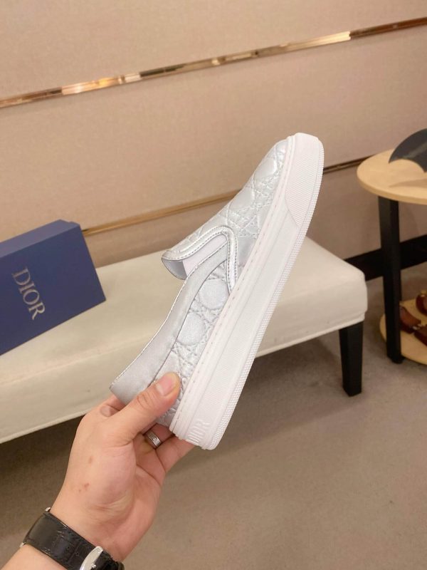 Dior Silver Quilted Cannage Calfskin Slip-On Sneaker