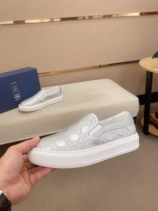 Dior Silver Quilted Cannage Calfskin Slip-On Sneaker