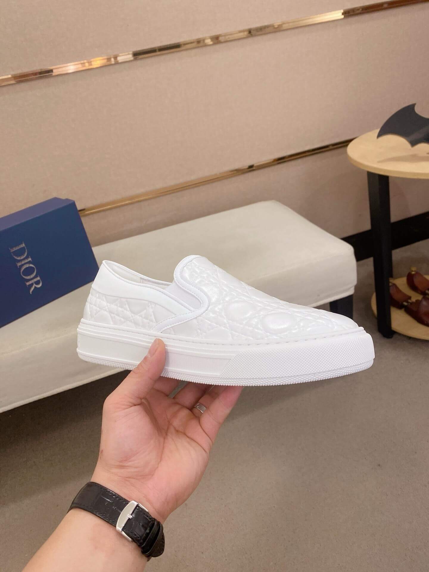 Dior White Quilted Cannage Calfskin Slip-On Sneaker 9 Dior White Quilted Cannage Calfskin Slip-On Sneaker - Image 9