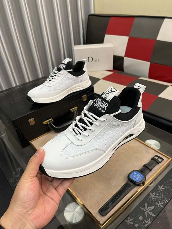 whiteDiorsneakerwithblackaccents._1 Dior Men's Sneaker in White Dior Oblique Jacquard and White Leather