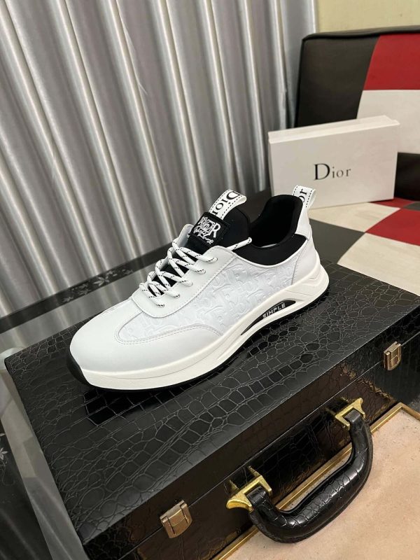 whiteDiorsneakerwithblackaccents._4 (1) Dior Men's Sneaker in White Dior Oblique Jacquard and White Leather