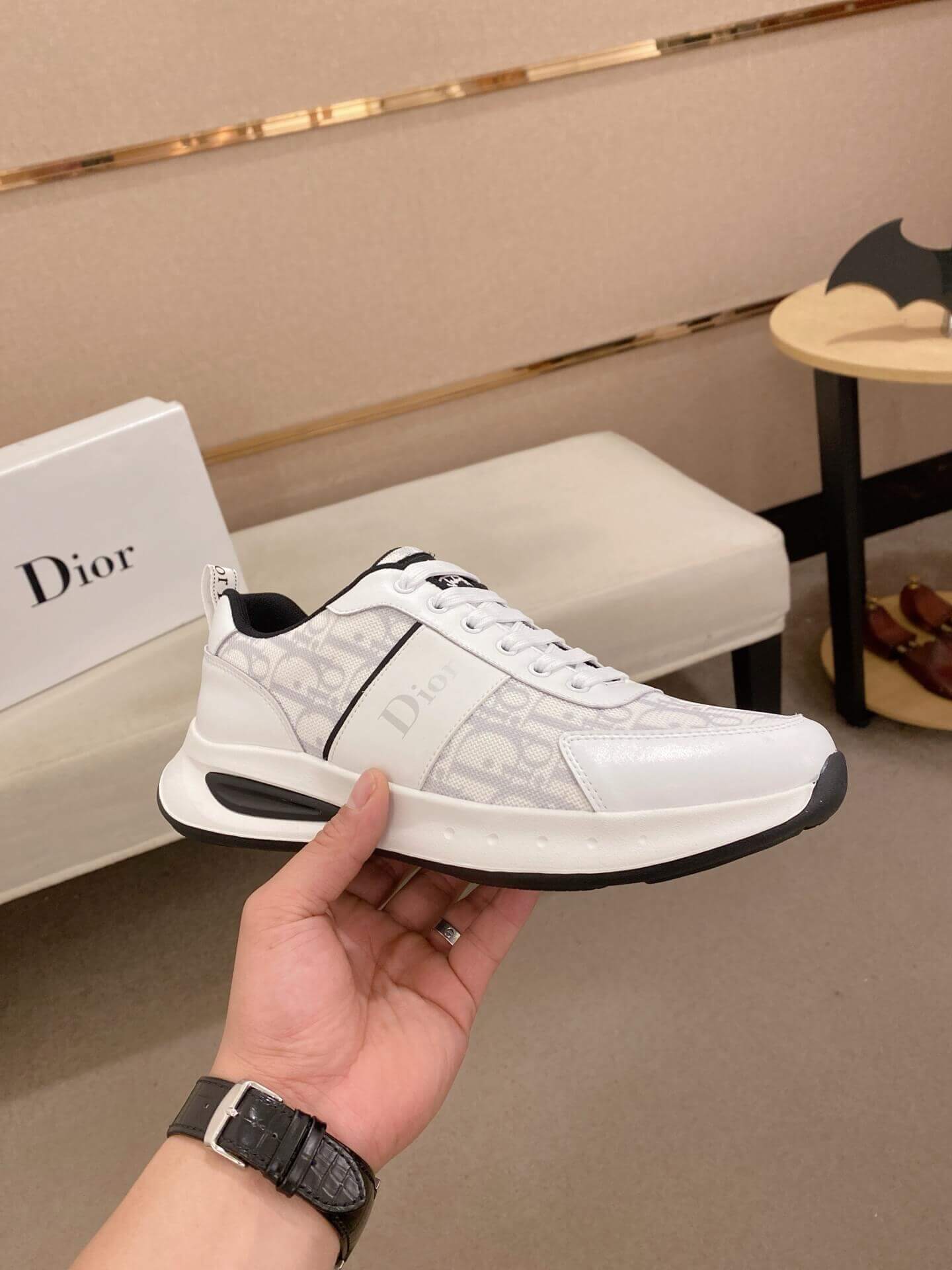 Dior White and Grey Dior Oblique Jacquard Runner Sneaker 3 Dior White and Grey Dior Oblique Jacquard Runner Sneaker - Image 3