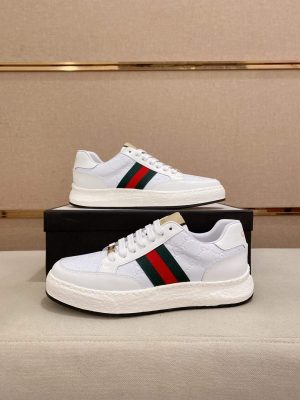 Gucci White GG Supreme Leather Sneaker with Web
