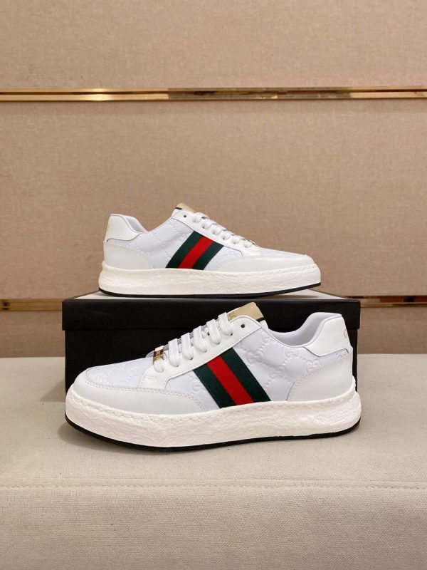 Gucci White GG Supreme Leather Sneaker with Web