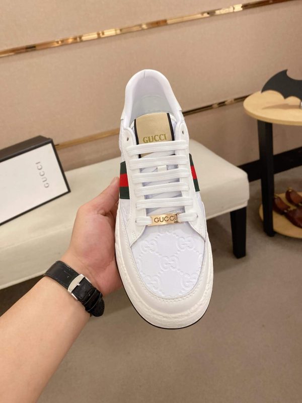 Gucci White GG Supreme Leather Sneaker with Web