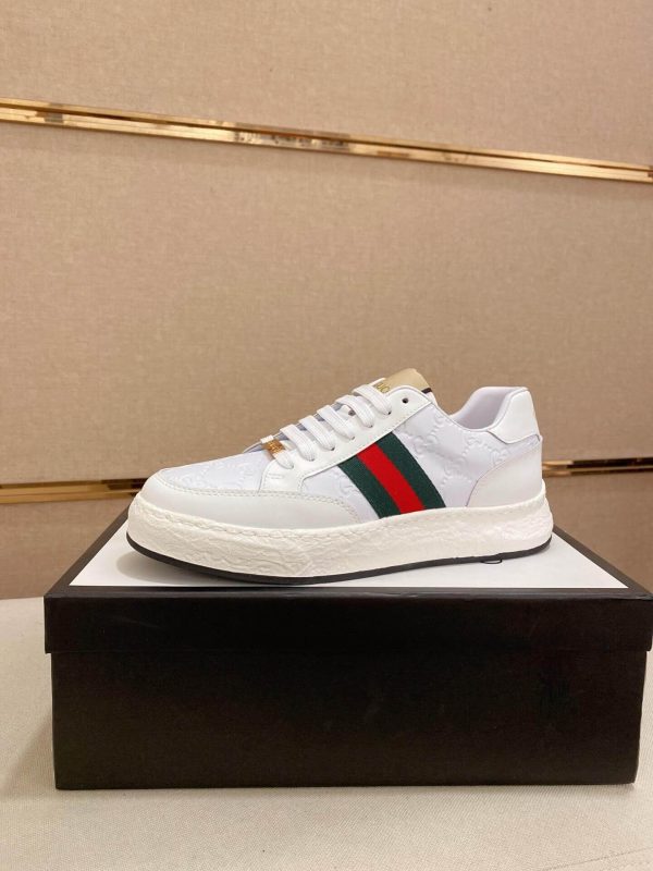 Gucci White GG Supreme Leather Sneaker with Web