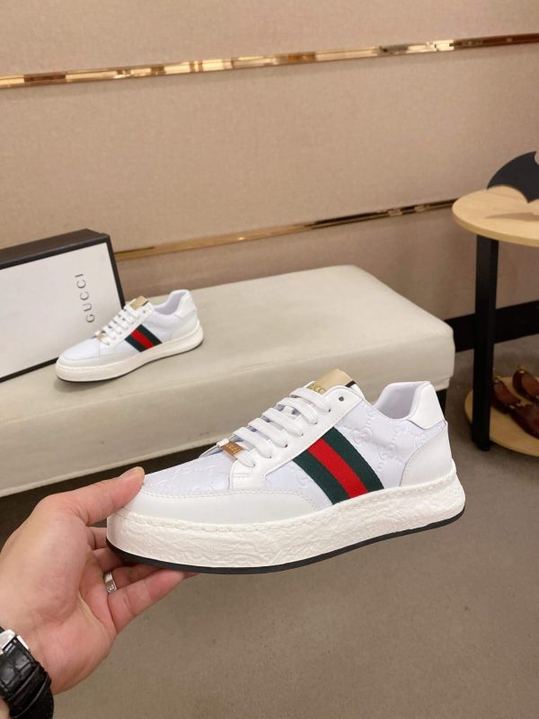Gucci White GG Supreme Leather Sneaker with Web