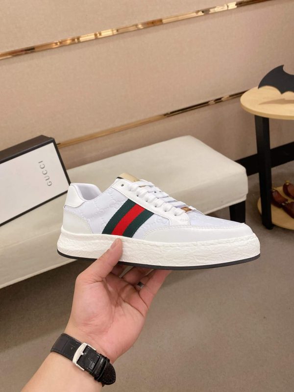 Gucci White GG Supreme Leather Sneaker with Web