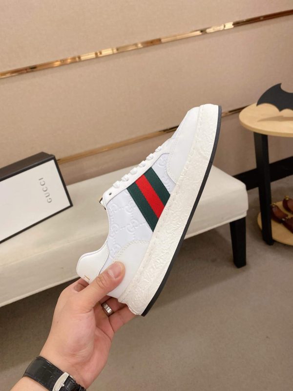 Gucci White GG Supreme Leather Sneaker with Web