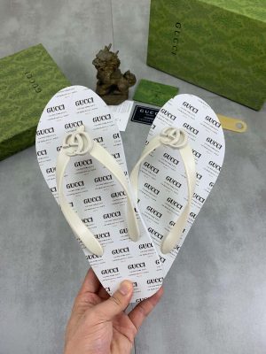 Gucci GUCCI Logo White Thong Sandals with Double G