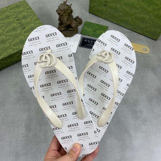 Gucci GUCCI Logo White Thong Sandals with Double G