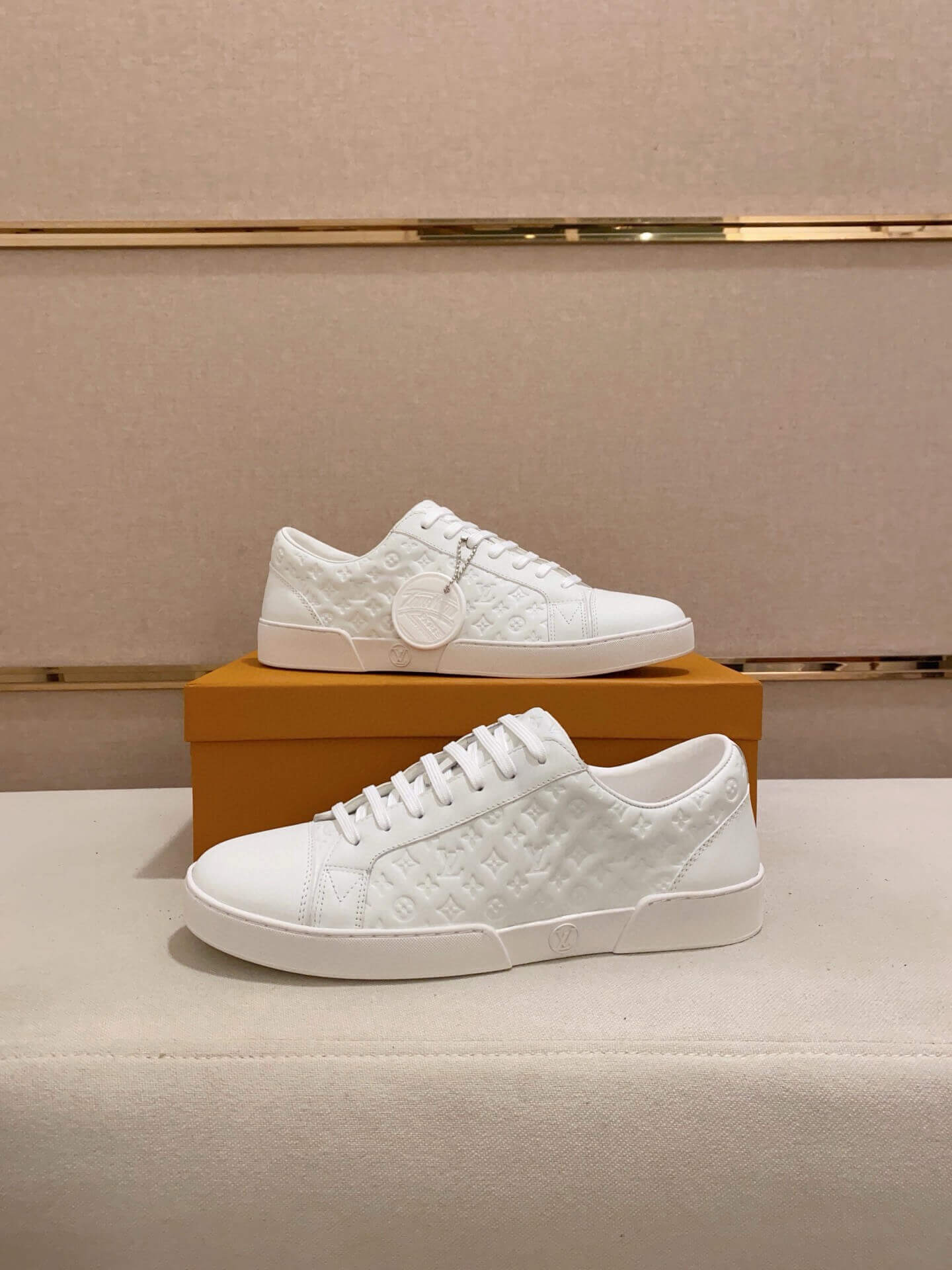 Louis Vuitton White Embossed Smooth Leather Match Up Sneaker 1 Louis Vuitton White Embossed Smooth Leather Match Up Sneaker