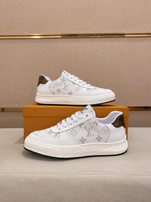 LV White Monogram Canvas and White Leather Sneakers