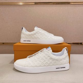 LV Slip-On Sneakers in White Monogram Embossed Leather